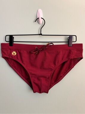 Men's TEAMM8 Skipper Swim Brief – Ruby Red Mesh Side Panels – Size L (34-36)